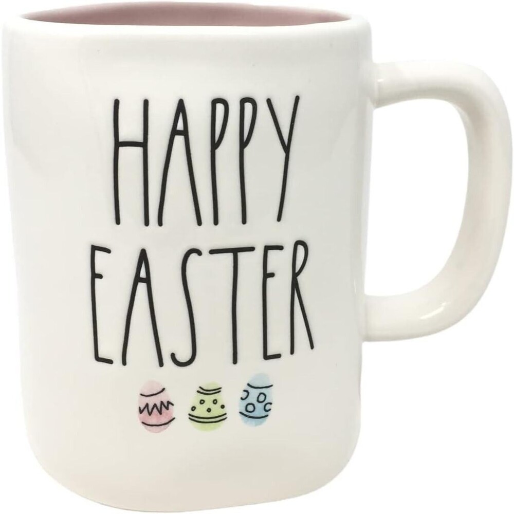 NEW Rae Dunn Magenta Finely Glazed Ceramic Mug HAPPY EASTER Large 16 oz